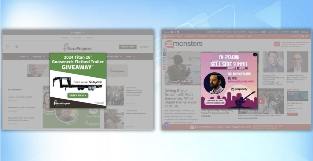 Sample client pop-ups